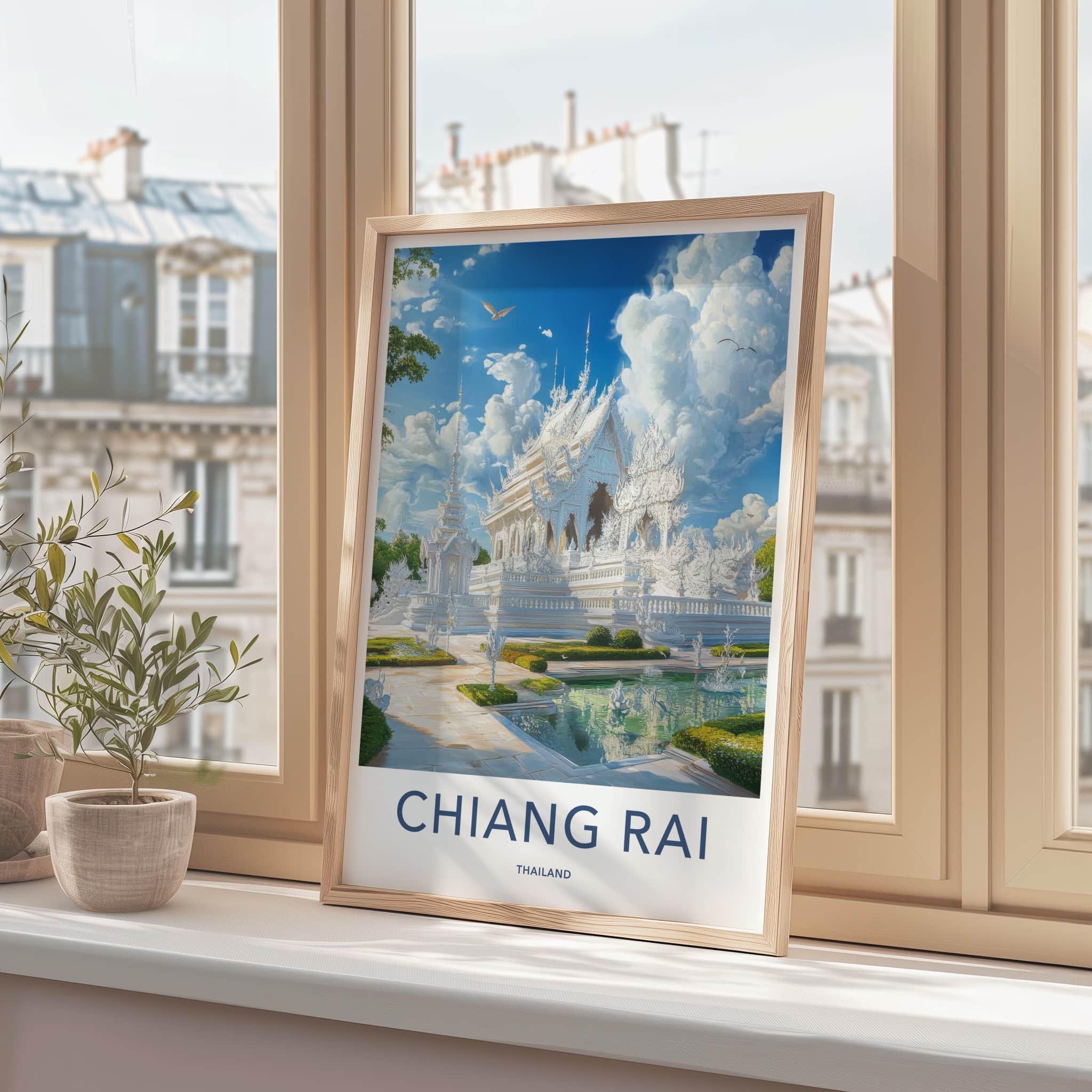 Chiang Rai Poster - Thailand Travel Art - Ornate White Temple Wall Decor