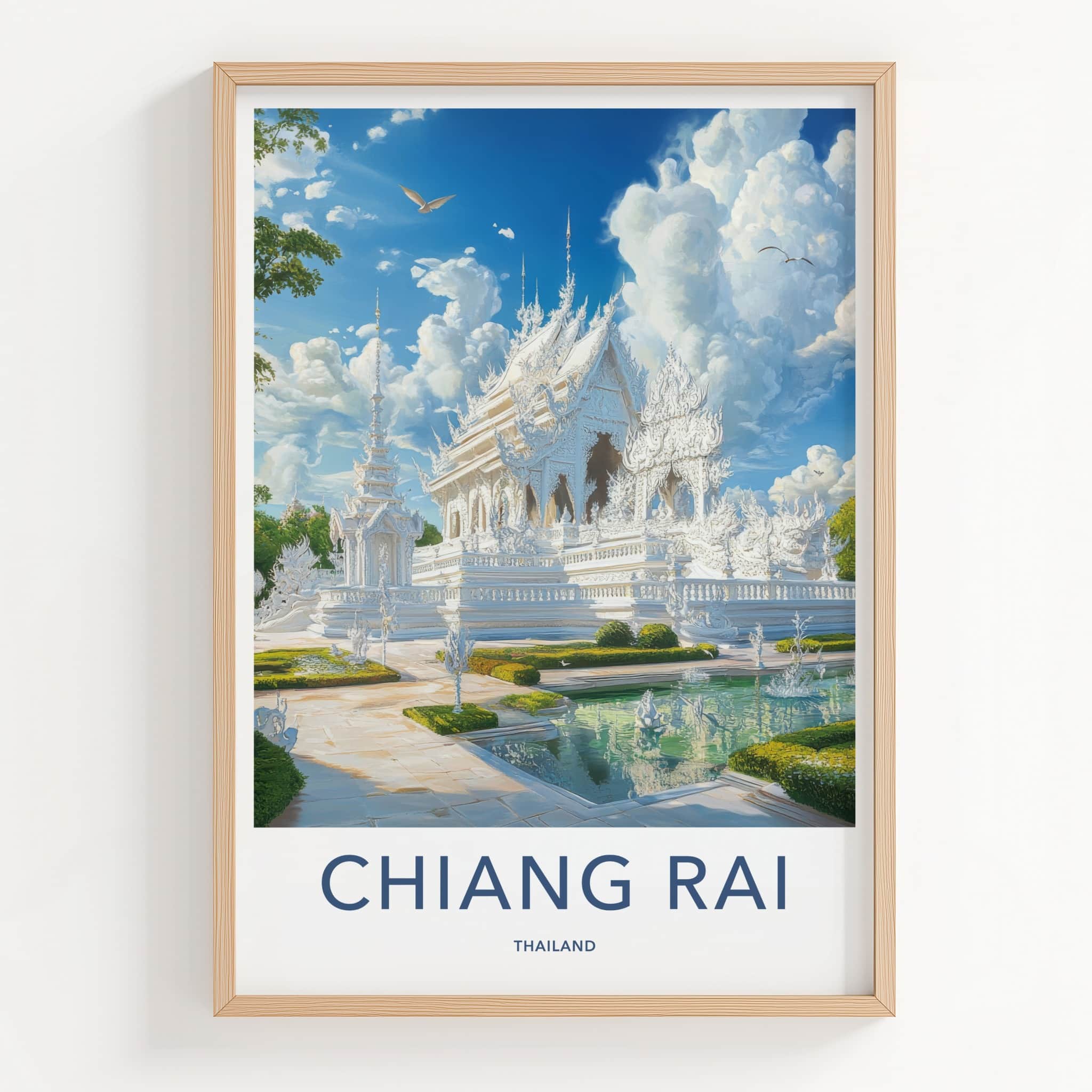 Chiang Rai Poster - Thailand Travel Art - Ornate White Temple Wall Decor