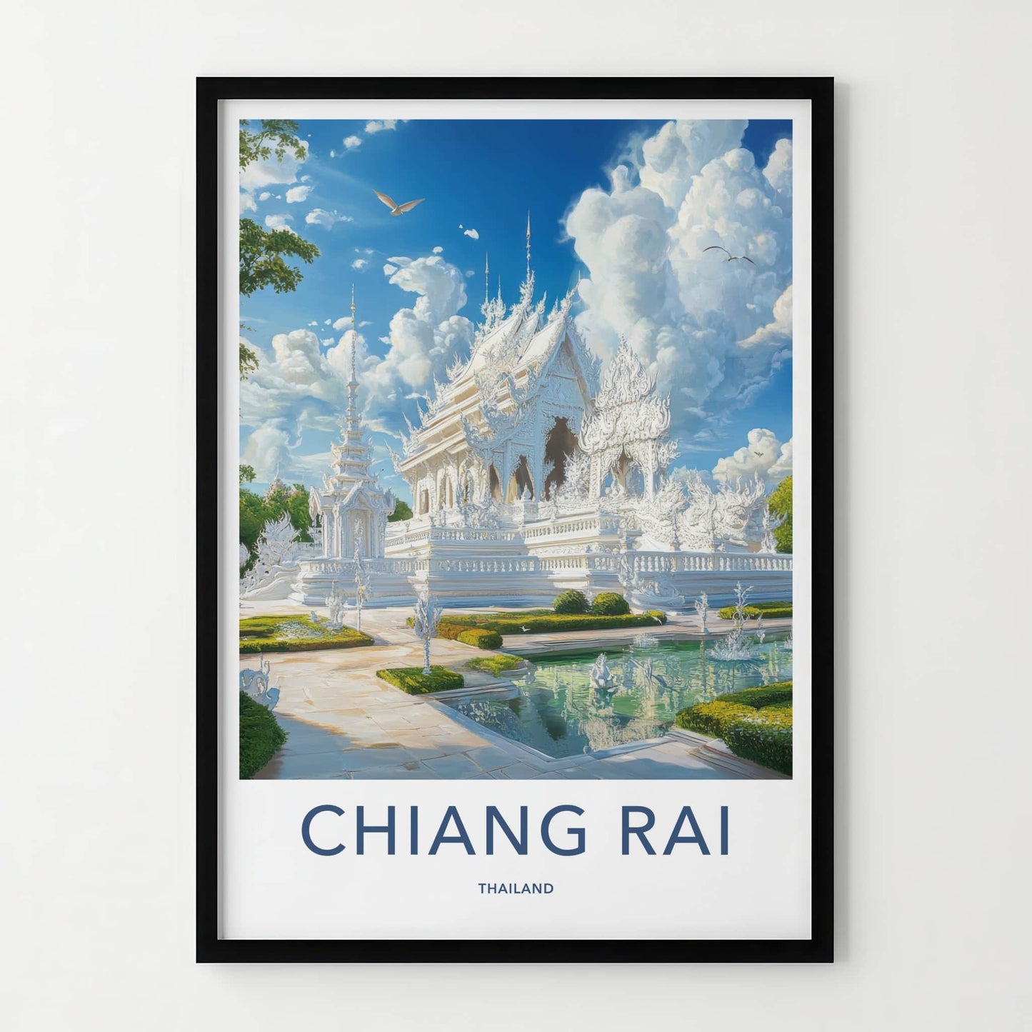 Chiang Rai Poster - Thailand Travel Art - Ornate White Temple Wall Decor