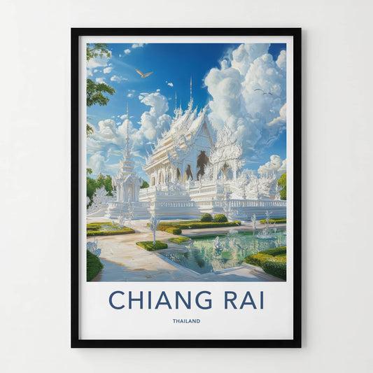 Chiang Rai Poster - Thailand Travel Art - Ornate White Temple Wall Decor