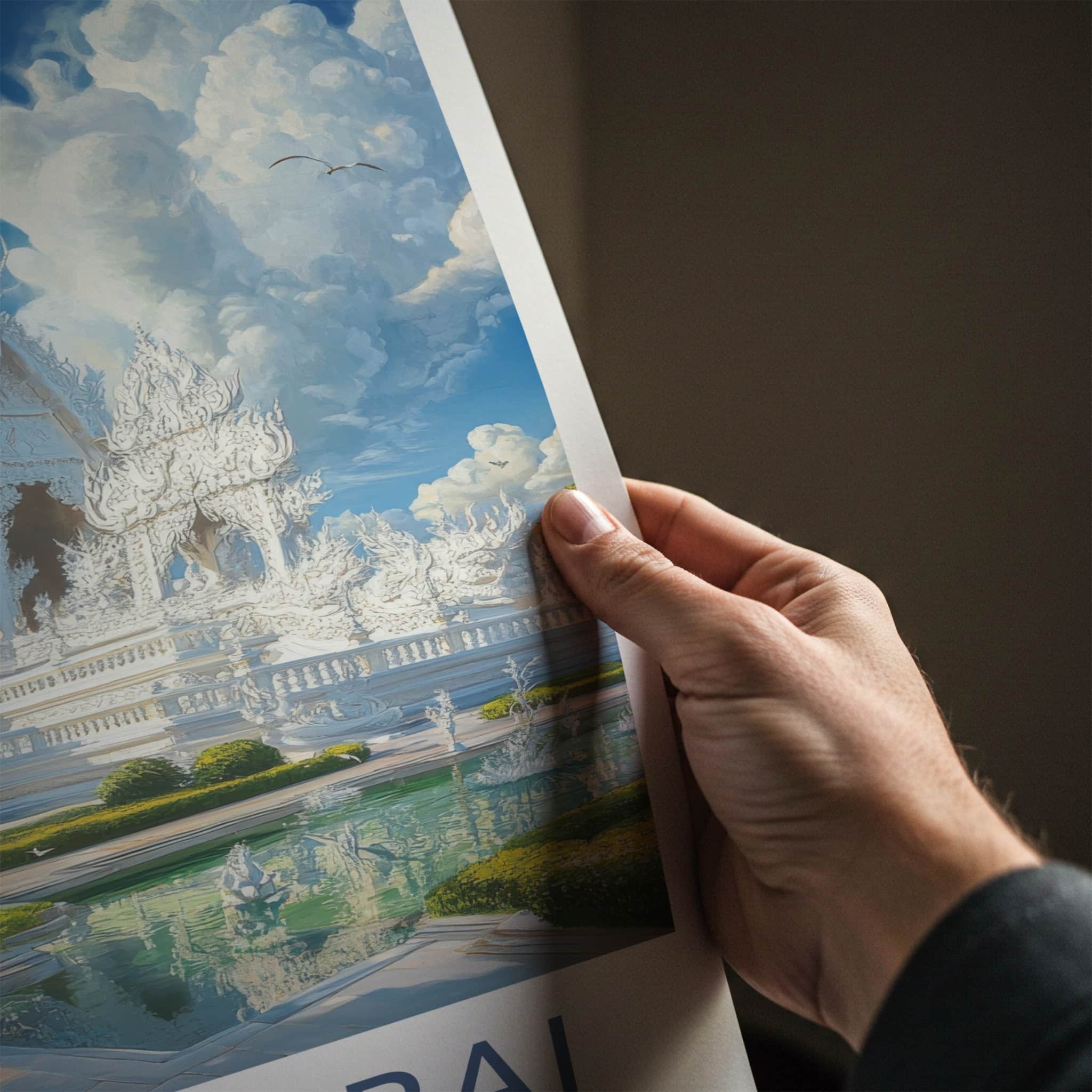Chiang Rai Poster - Thailand Travel Art - Ornate White Temple Wall Decor