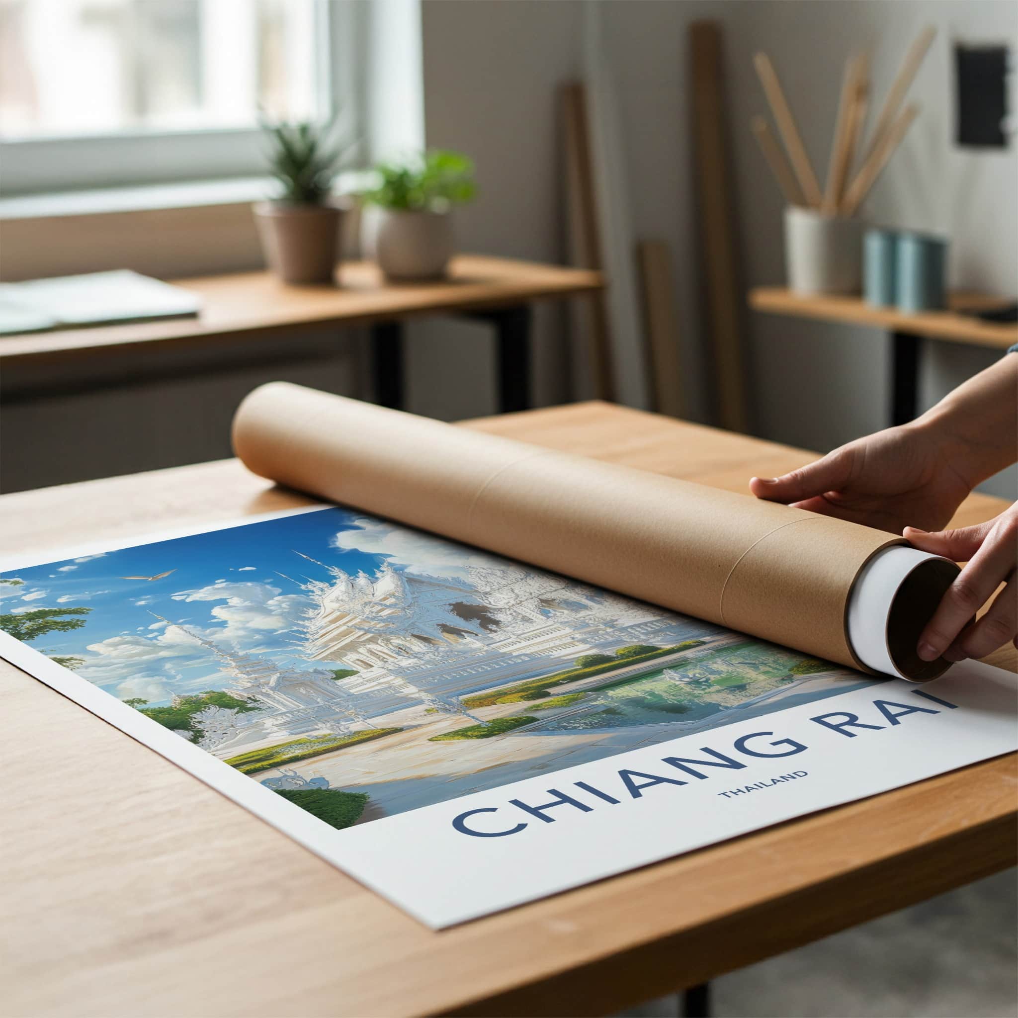 Chiang Rai Poster - Thailand Travel Art - Ornate White Temple Wall Decor