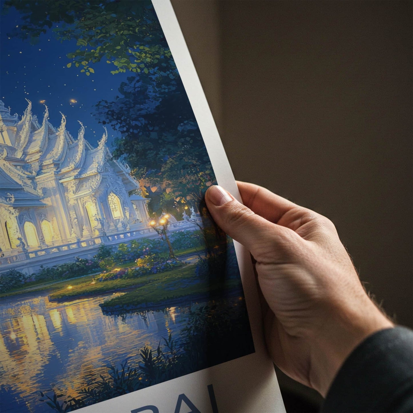 Chiang Rai Poster - Thailand Travel Art - Starry Temple Pond Wall Decor