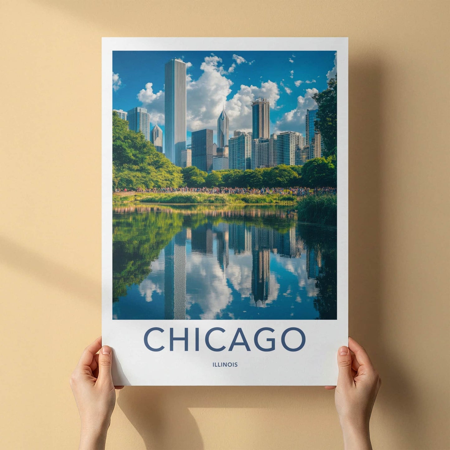 Chicago Poster - Illinois Art Print - City Skyline Reflection Home Decor