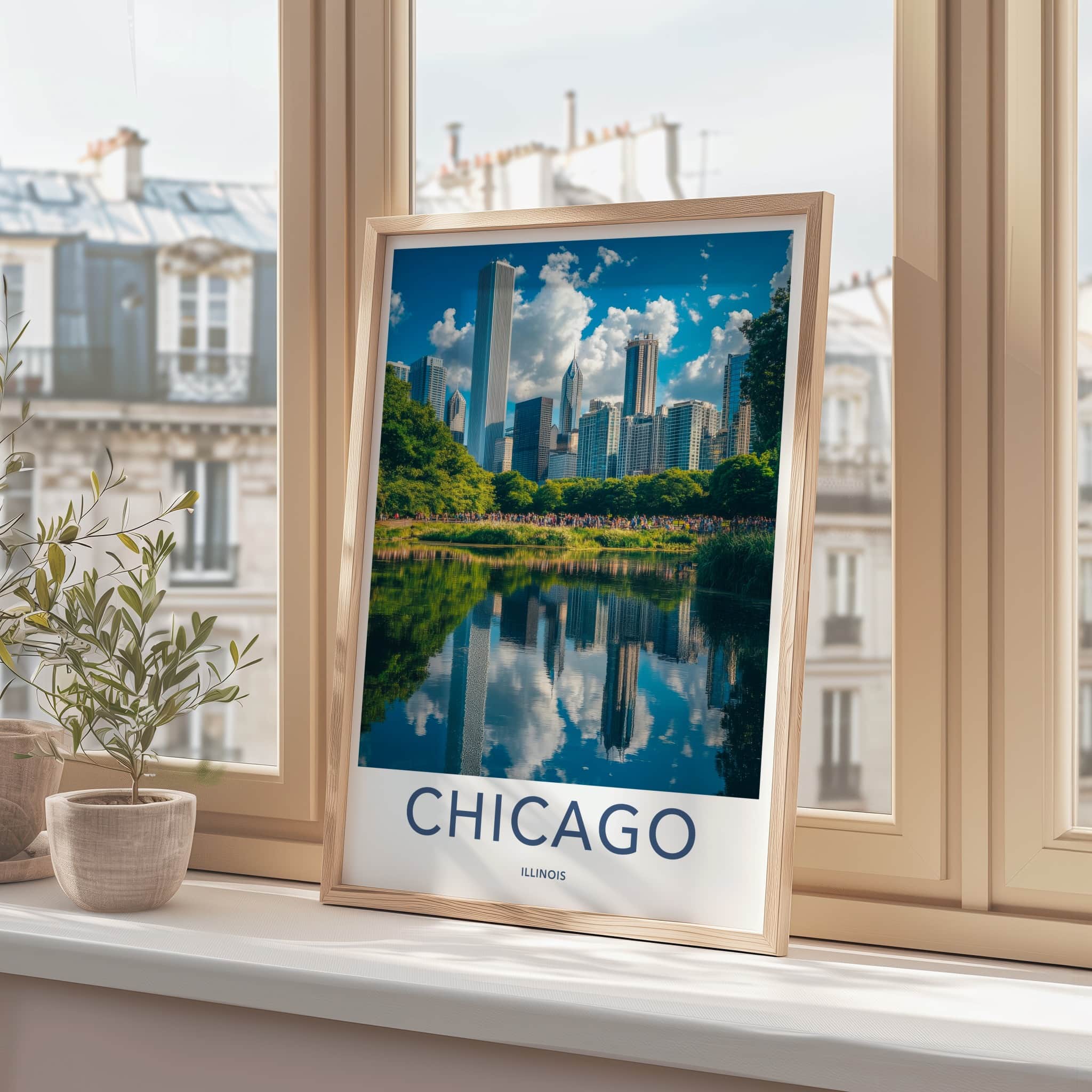 Chicago Poster - Illinois Art Print - City Skyline Reflection Home Decor