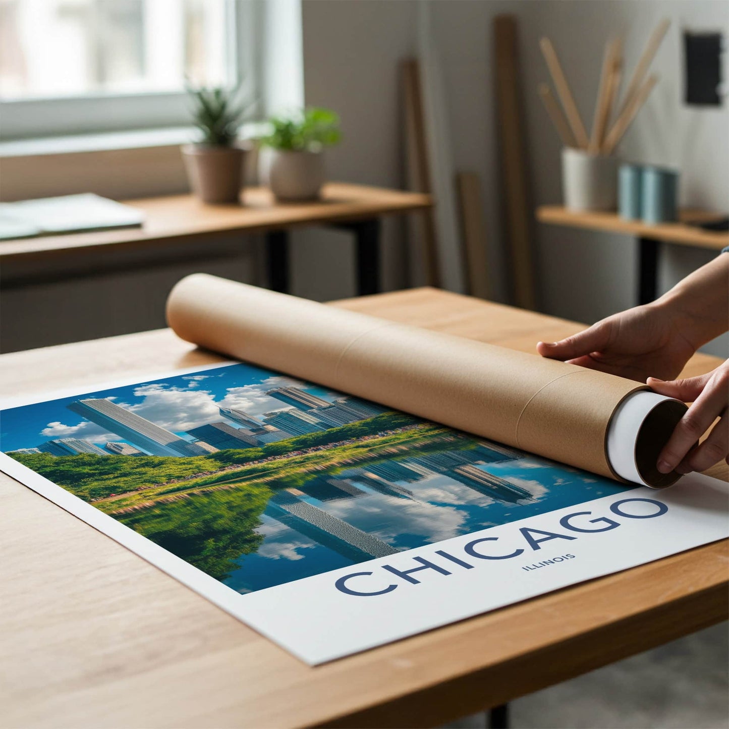 Chicago Poster - Illinois Art Print - City Skyline Reflection Home Decor