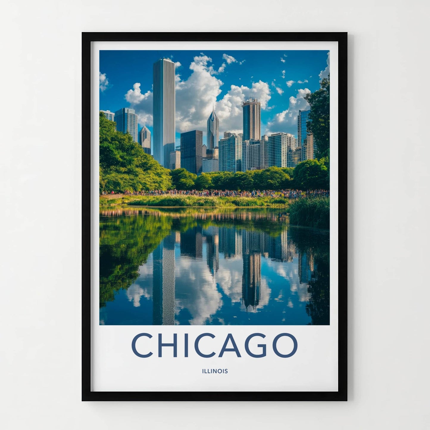 Chicago Poster - Illinois Art Print - City Skyline Reflection Home Decor