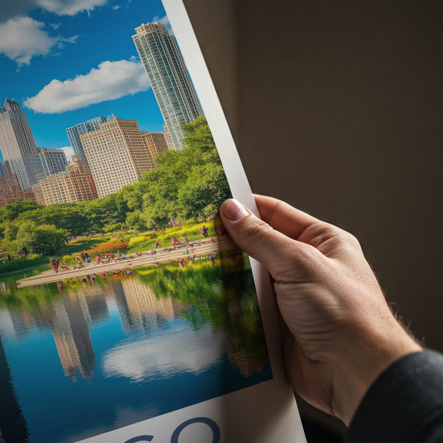 Chicago Poster - Illinois Travel Art - City Park Reflections Home Decor