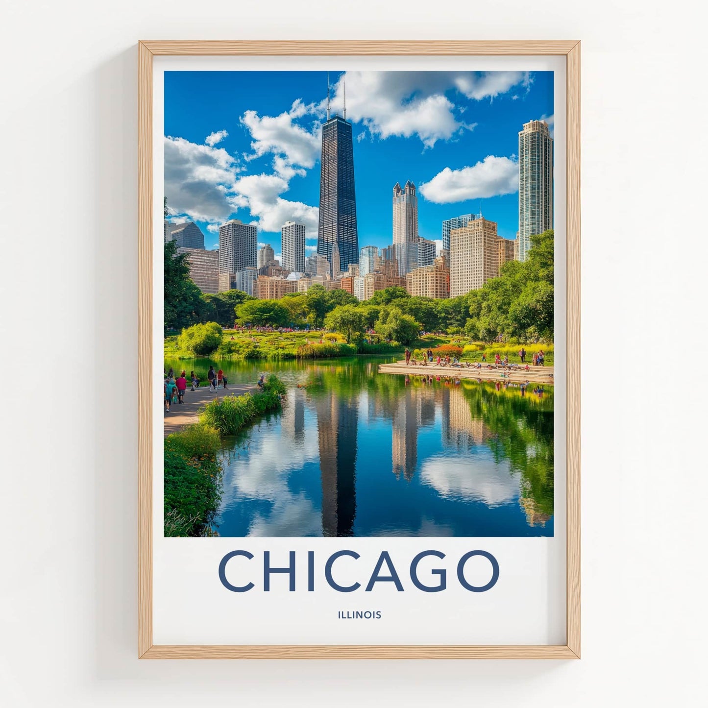 Chicago Poster - Illinois Travel Art - City Park Reflections Home Decor