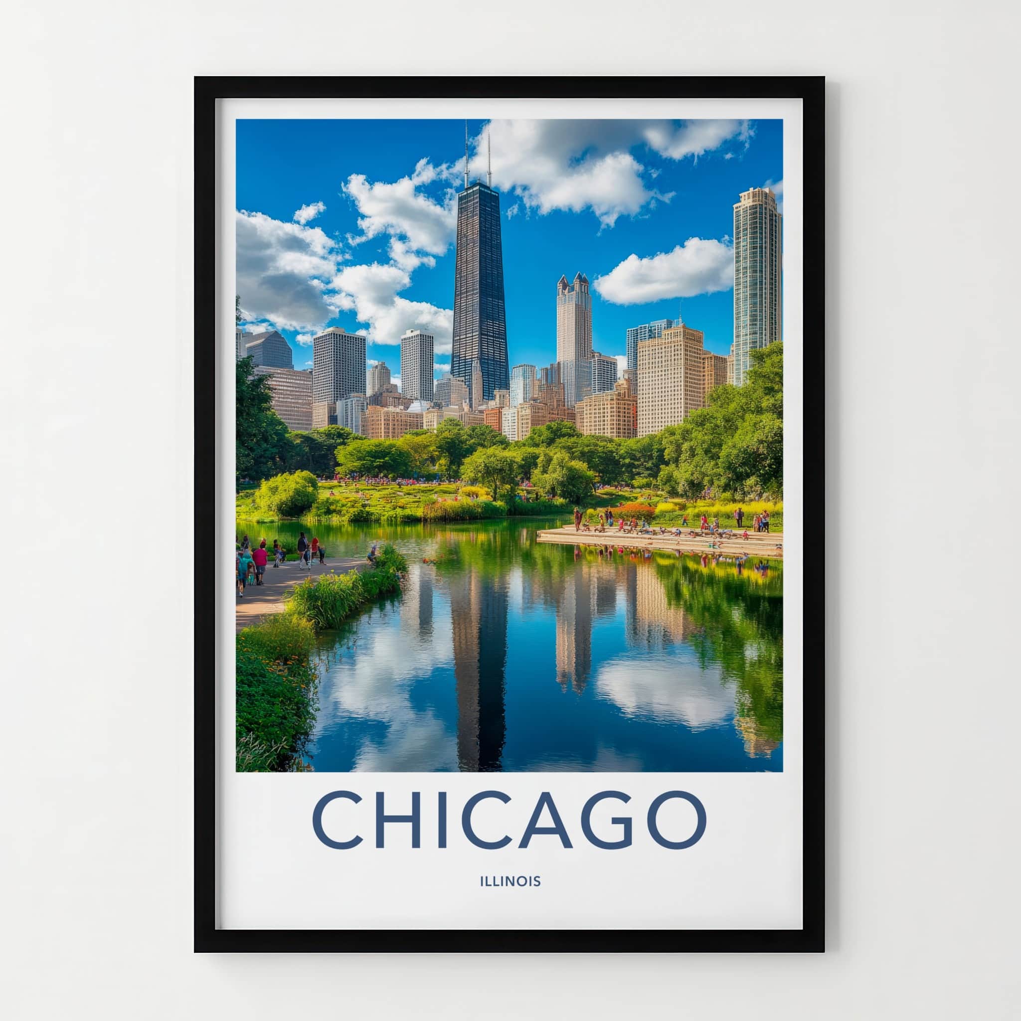 Chicago Poster - Illinois Travel Art - City Park Reflections Home Decor