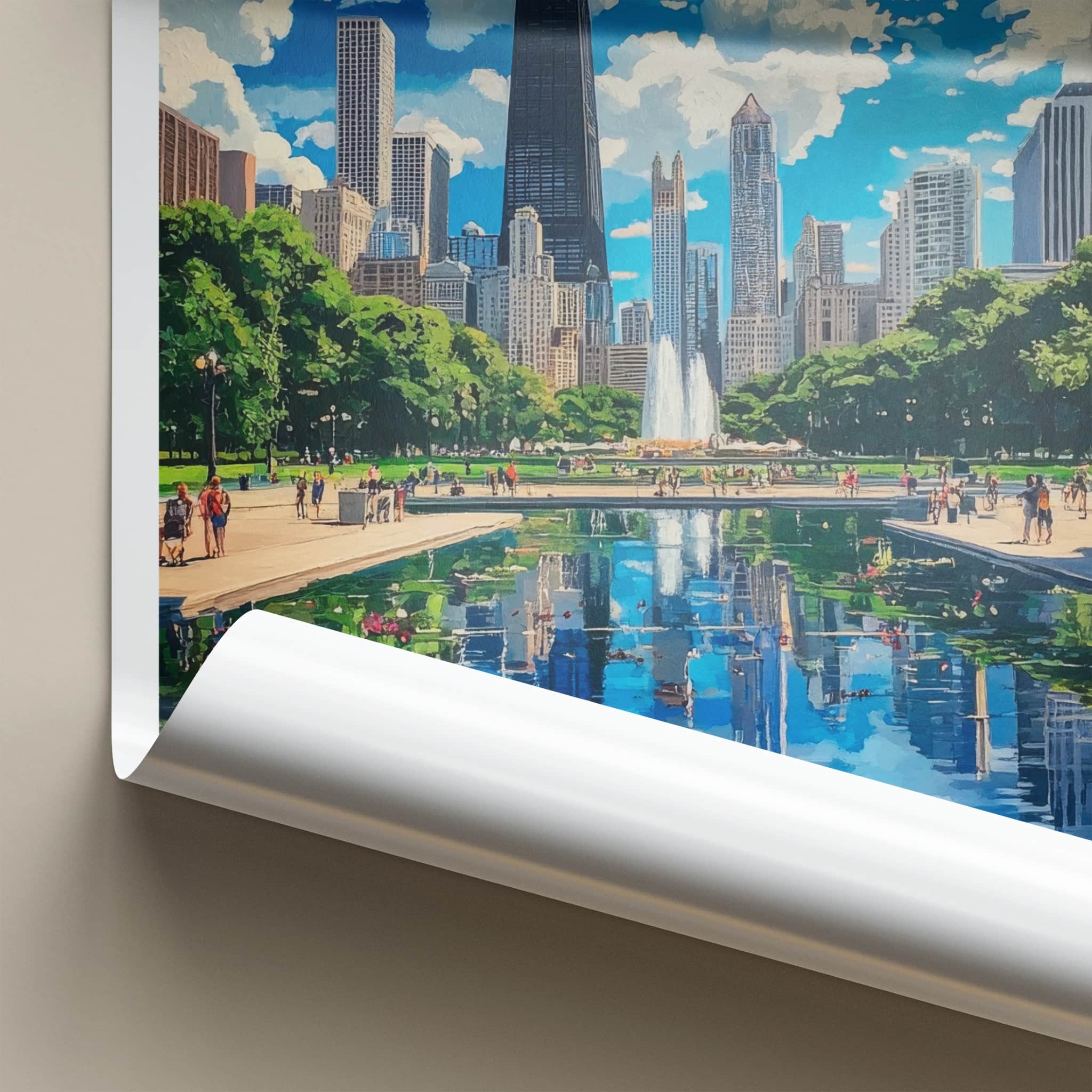 Chicago Poster - Illinois Wall Art - Skyline park reflection Home Decor