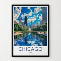 Chicago Poster - Illinois Wall Art - Skyline park reflection Home Decor