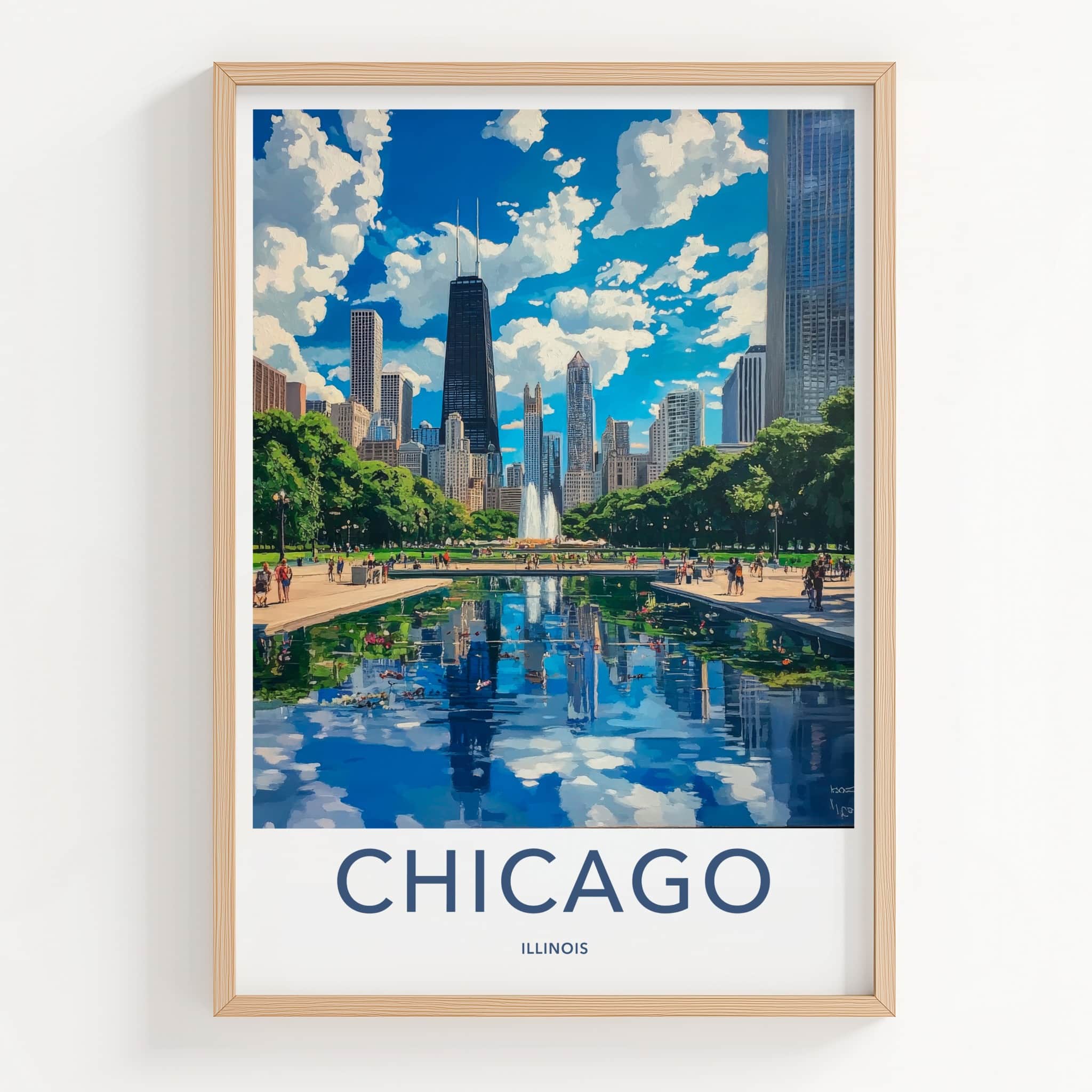 Chicago Poster - Illinois Wall Art - Skyline park reflection Home Decor
