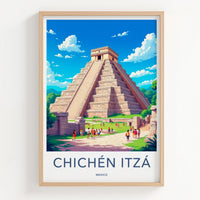 Chichen Itza Poster - Mexico Travel Art - Ancient Mayan Pyramid Home Decor