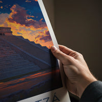 Chichen Itza Poster - Mexico Travel Art - Ancient Pyramid Sunset Home Decor