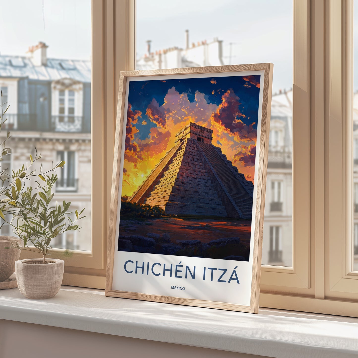Chichen Itza Poster - Mexico Travel Art - Ancient Pyramid Sunset Home Decor