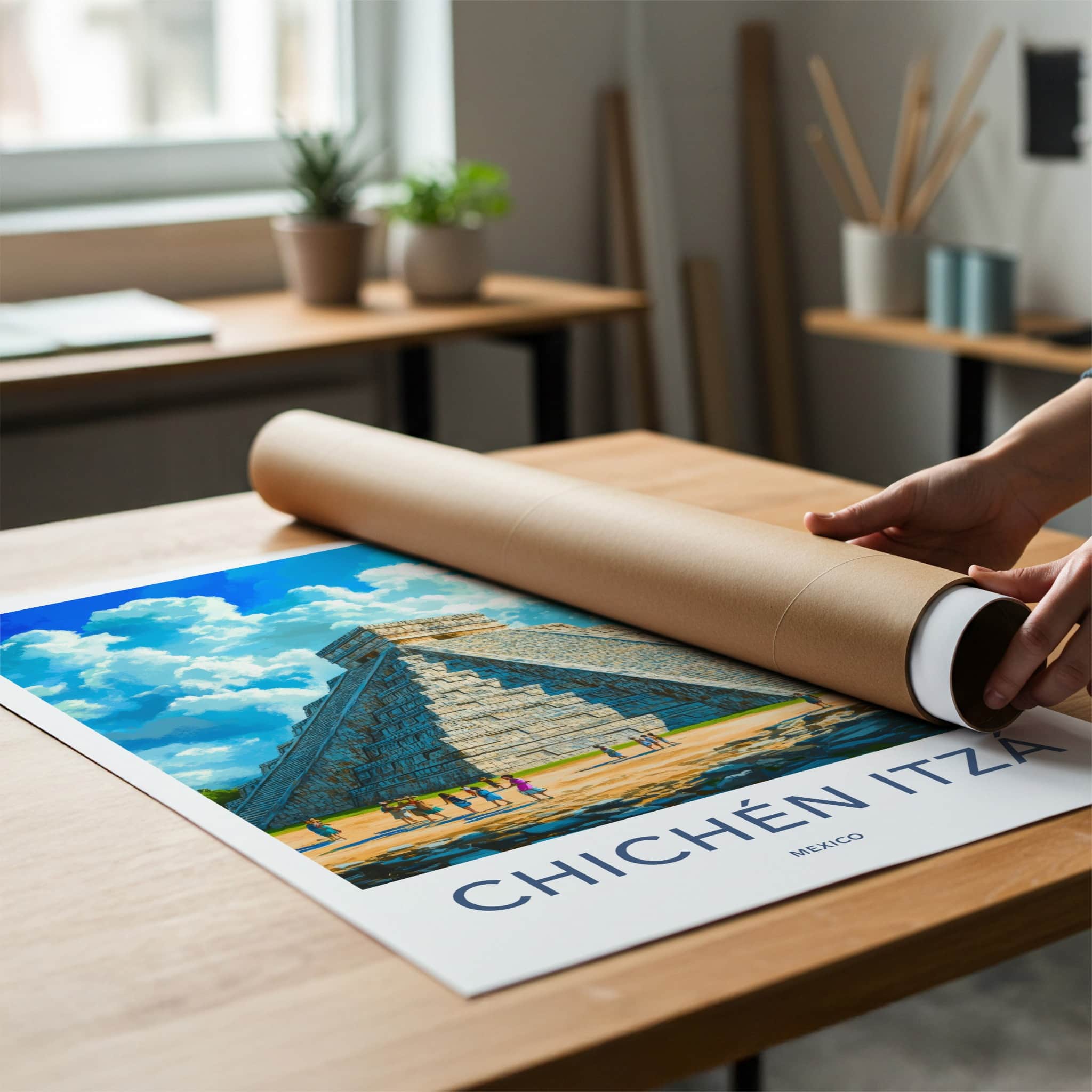Chichen Itza Poster - Mexico Travel Art - Ancient Stone Pyramid Home Decor