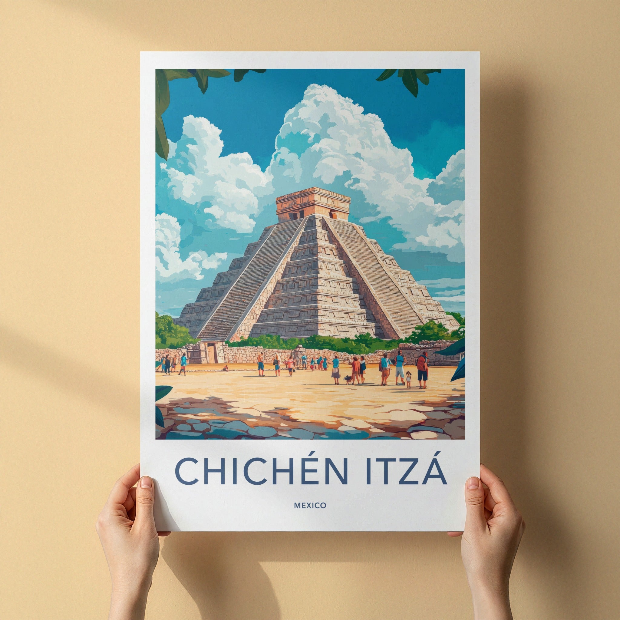 Chichen Itza Poster - Mexico Travel Art - Ancient Stone Pyramid Wall Decor