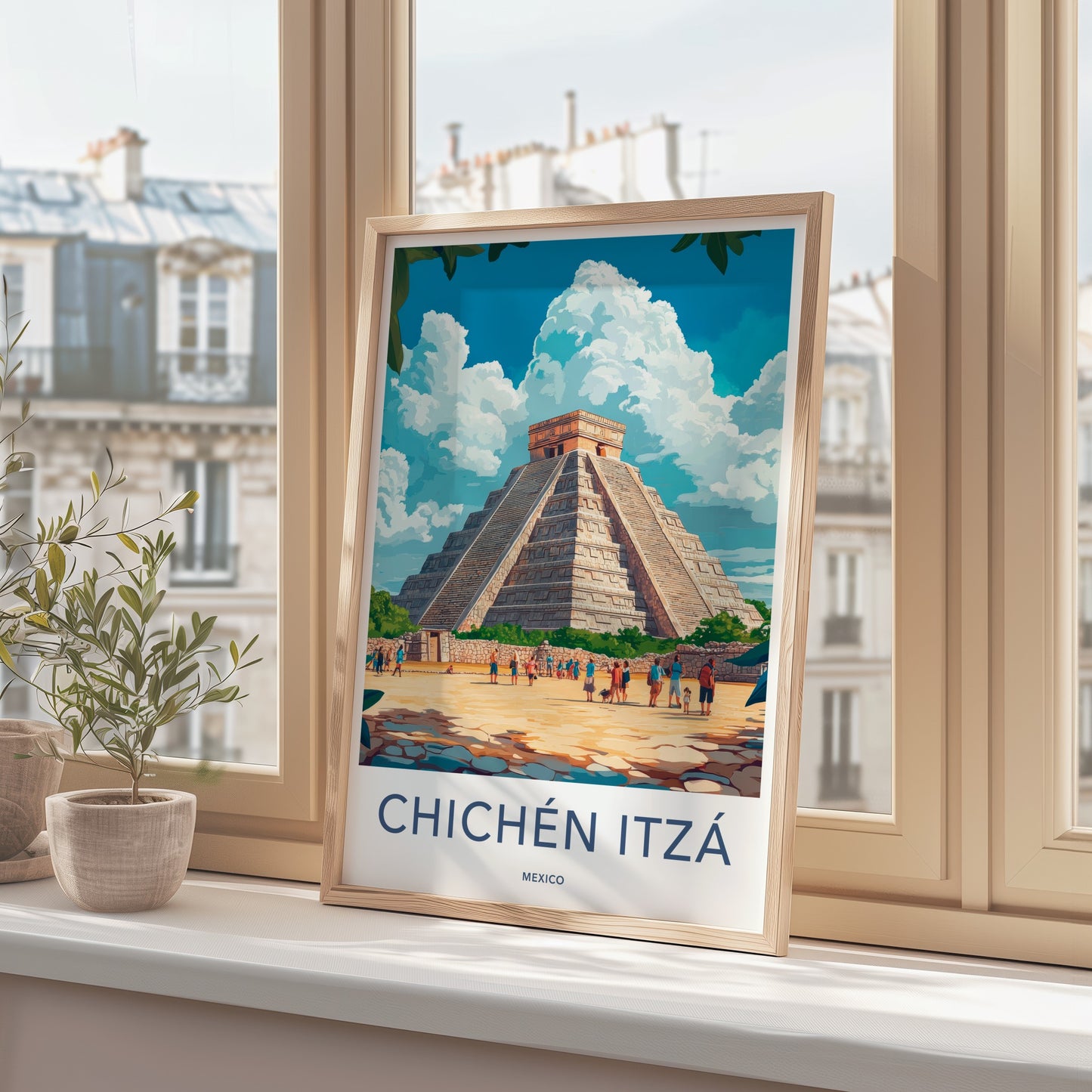 Chichen Itza Poster - Mexico Travel Art - Ancient Stone Pyramid Wall Decor