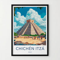 Chichen Itza Poster - Mexico Travel Art - Ancient Stone Pyramid Wall Decor