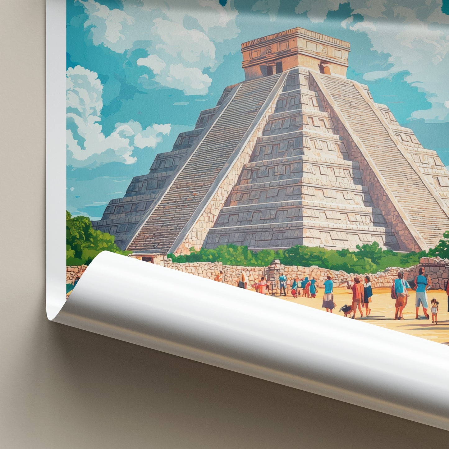 Chichen Itza Poster - Mexico Travel Art - Ancient Stone Pyramid Wall Decor
