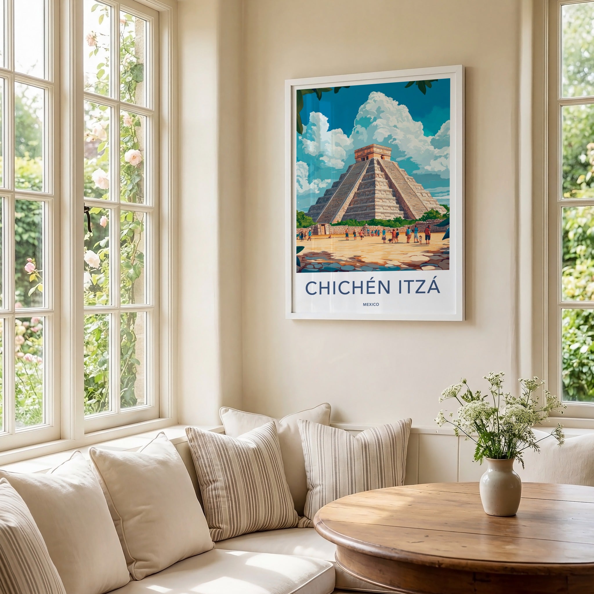 Chichen Itza Poster - Mexico Travel Art - Ancient Stone Pyramid Wall Decor