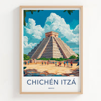 Chichen Itza Poster - Mexico Travel Art - Ancient Stone Pyramid Wall Decor