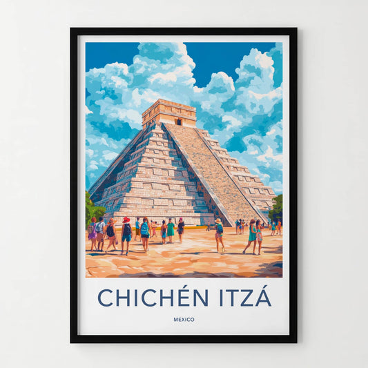 Chichen Itza Poster - Mexico Travel Art - El Castillo Pyramid Home Decor