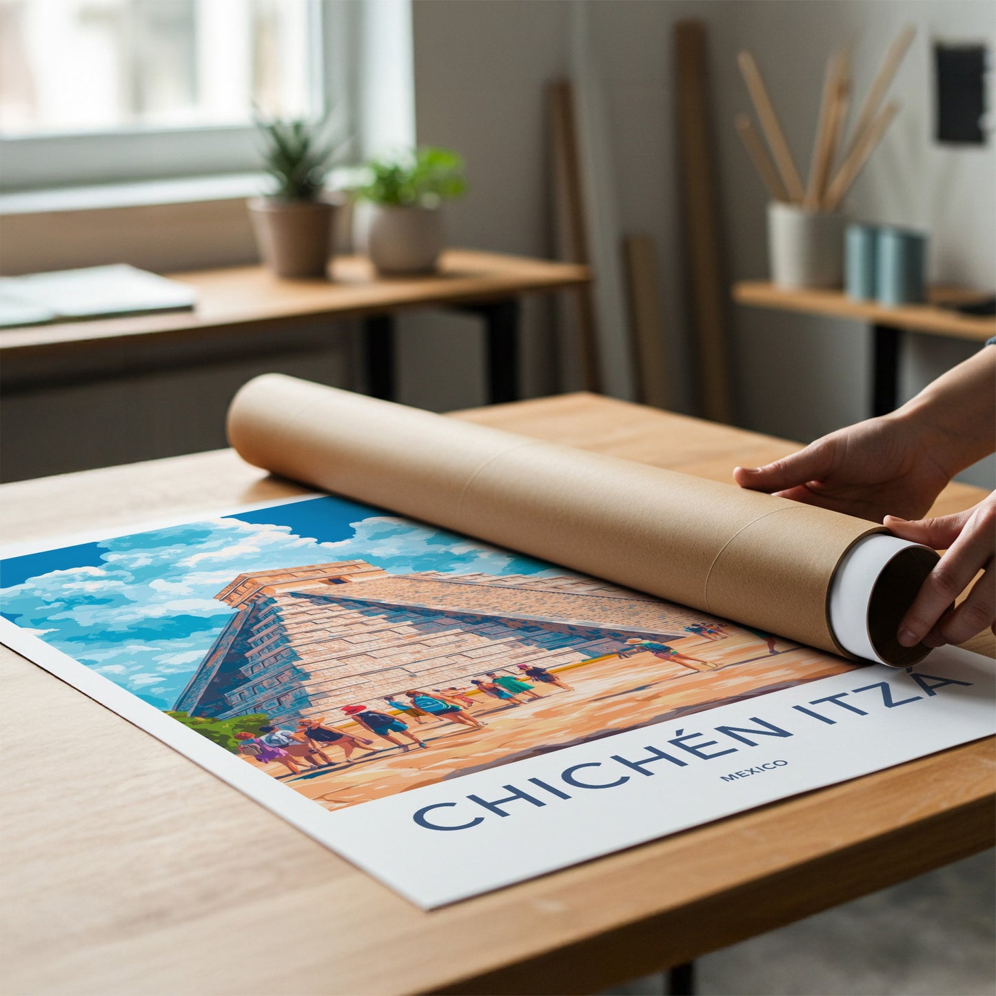 Chichen Itza Poster - Mexico Travel Art - El Castillo Pyramid Home Decor
