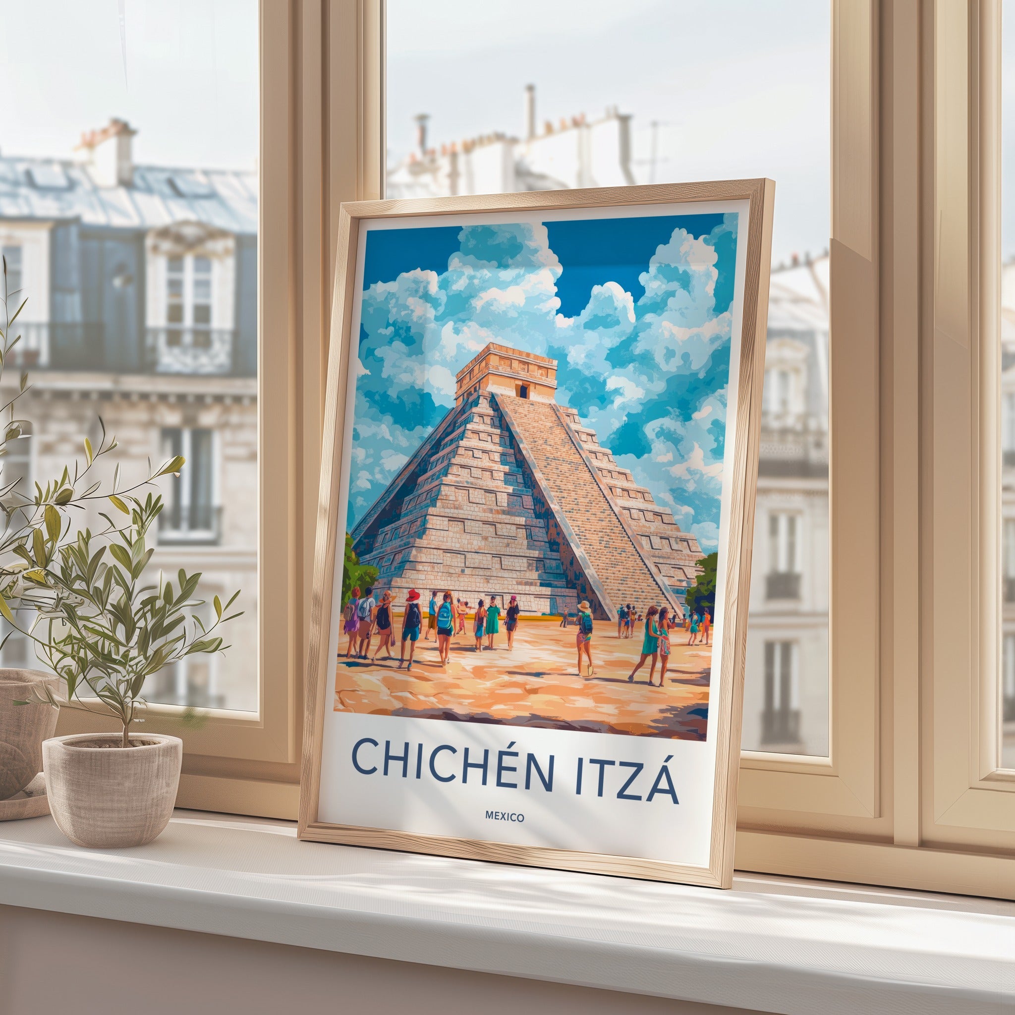 Chichen Itza Poster - Mexico Travel Art - El Castillo Pyramid Home Decor