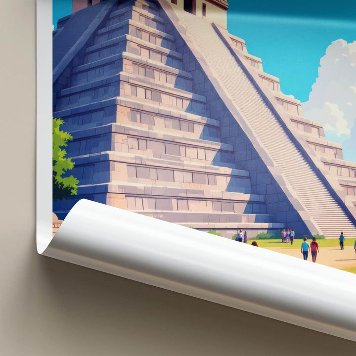 Chichen Itza Poster - Mexico Travel Art - El Castillo Pyramid Home Decor