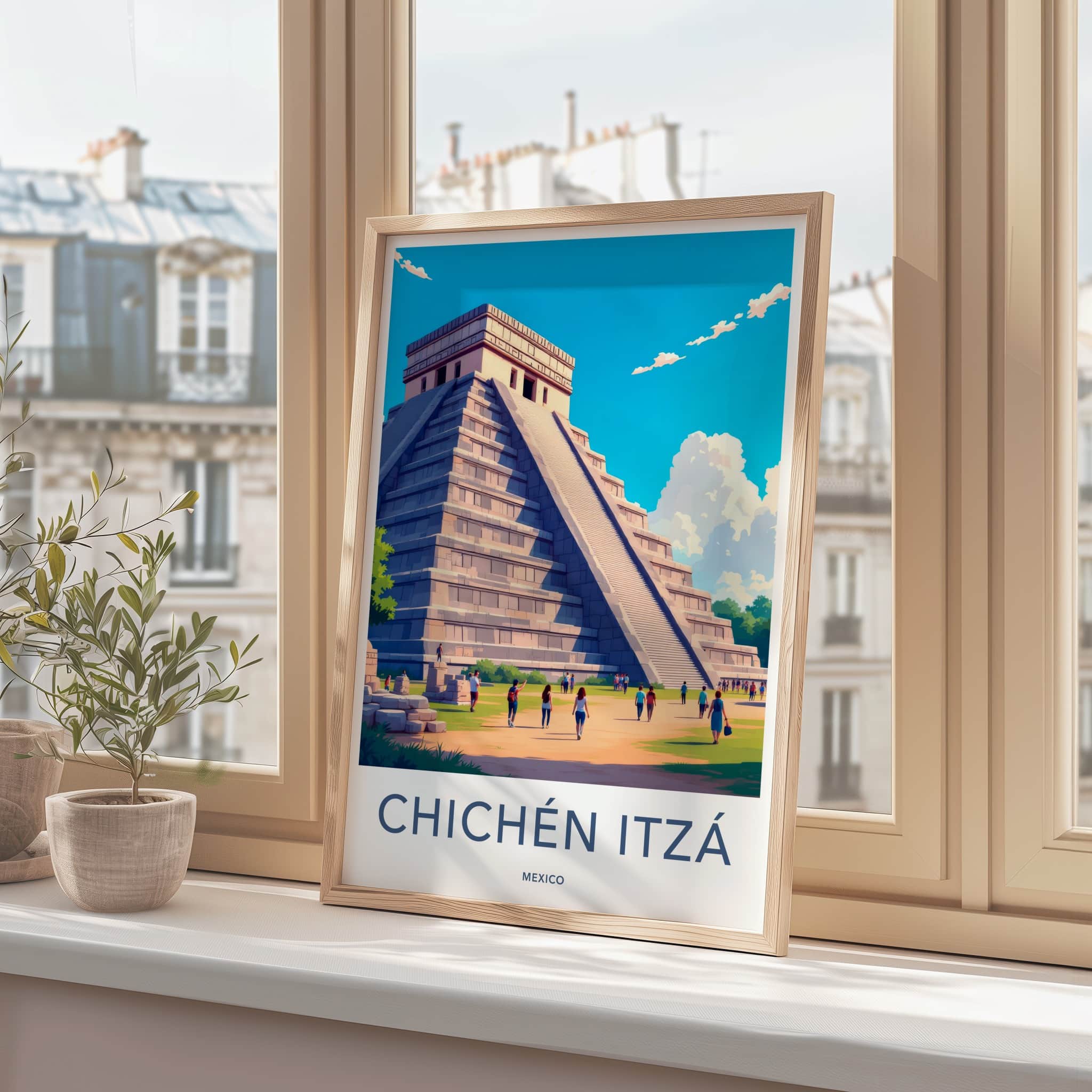 Chichen Itza Poster - Mexico Travel Art - El Castillo Pyramid Home Decor