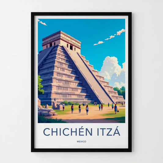 Chichen Itza Poster - Mexico Travel Art - El Castillo Pyramid Home Decor