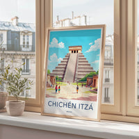 Chichen Itza Poster - Mexico Travel Art - Mayan Pyramid Steps Home Decor