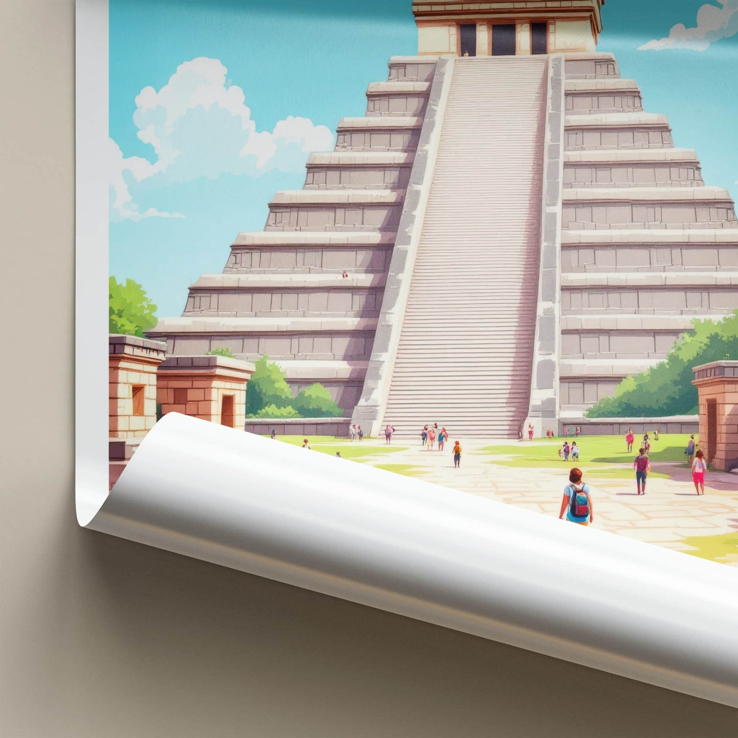 Chichen Itza Poster - Mexico Travel Art - Mayan Pyramid Steps Home Decor