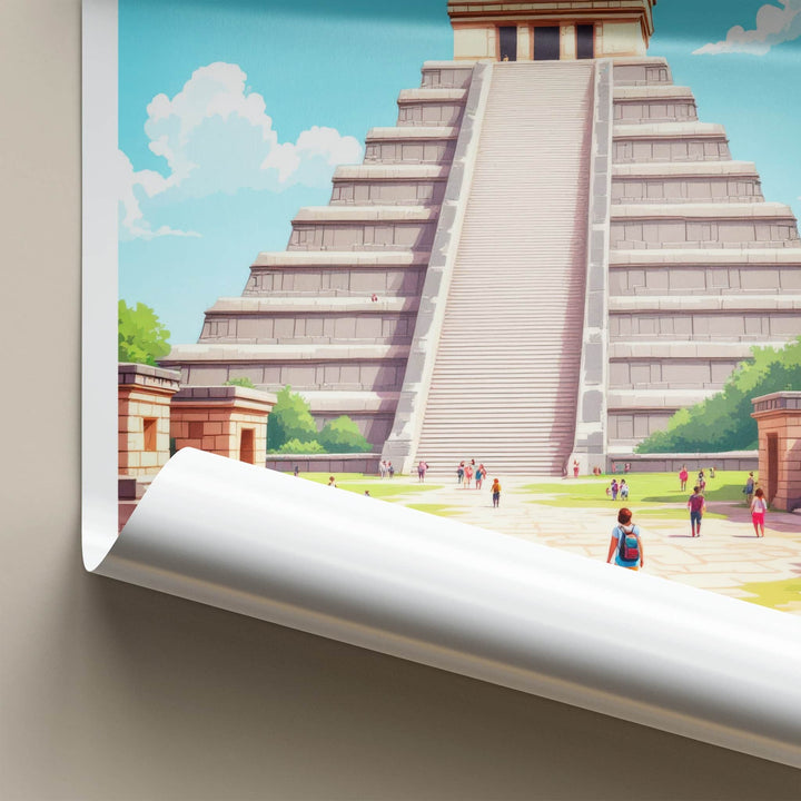 Chichen Itza Poster - Mexico Travel Art - Mayan Pyramid Steps Home Decor