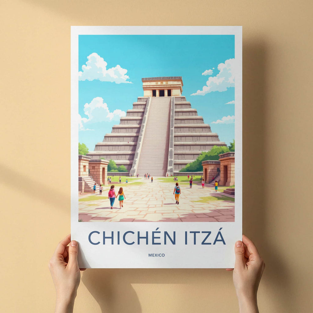 Chichen Itza Poster - Mexico Travel Art - Mayan Pyramid Steps Home Decor