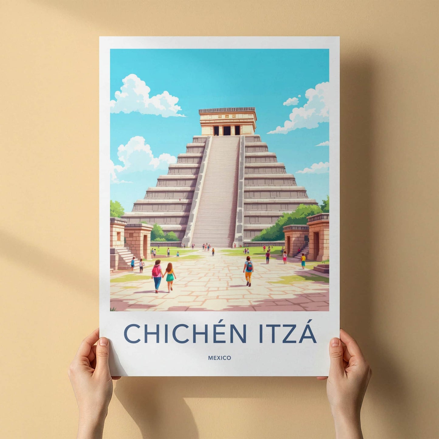 Chichen Itza Poster - Mexico Travel Art - Mayan Pyramid Steps Home Decor