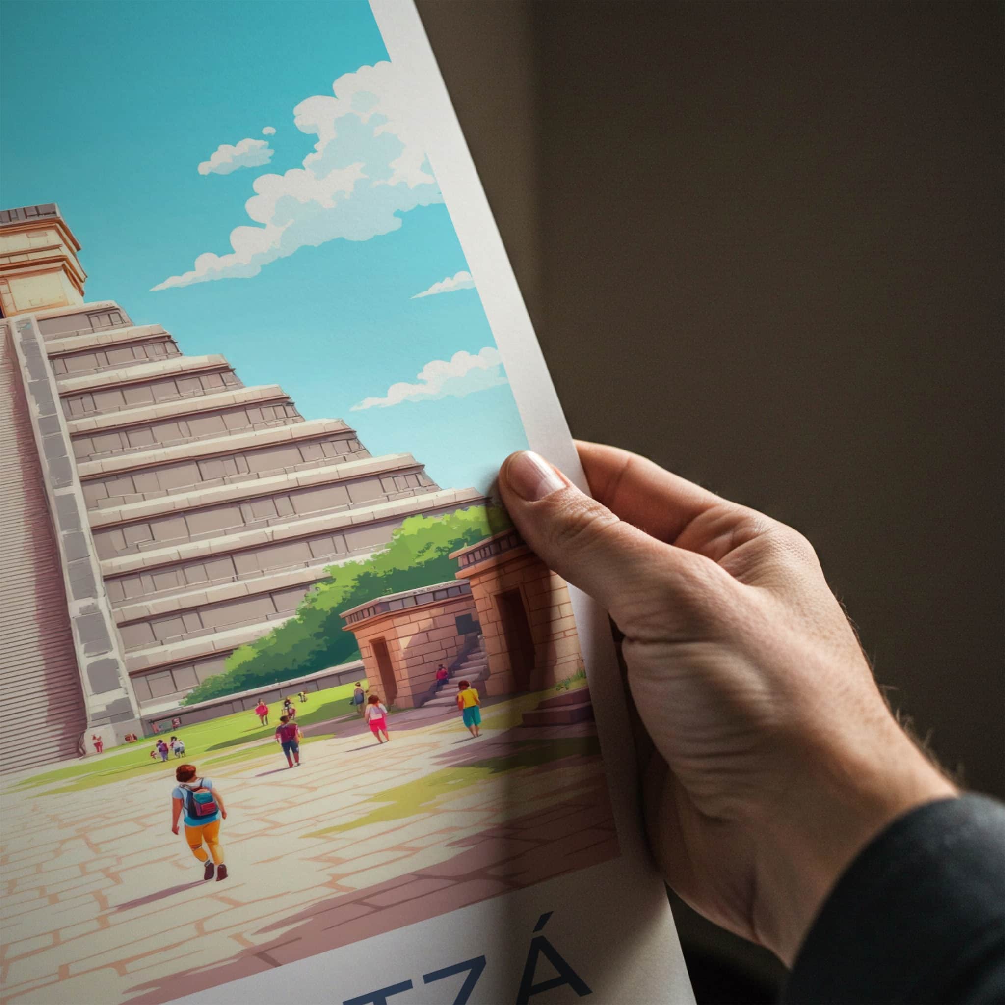 Chichen Itza Poster - Mexico Travel Art - Mayan Pyramid Steps Home Decor