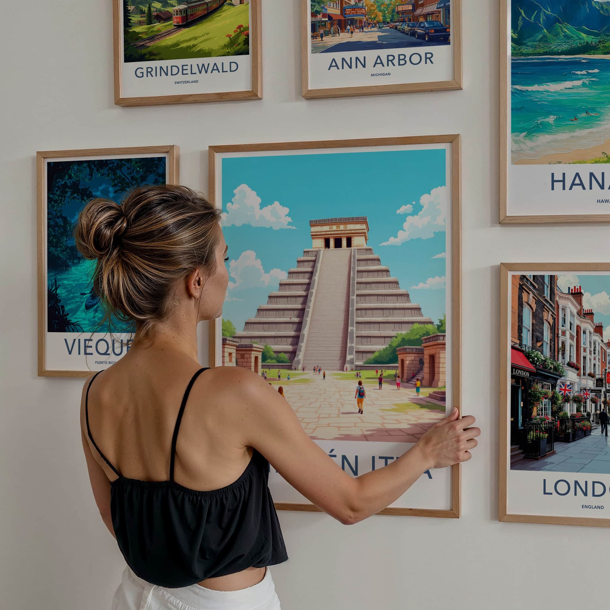Chichen Itza Poster - Mexico Travel Art - Mayan Pyramid Steps Home Decor