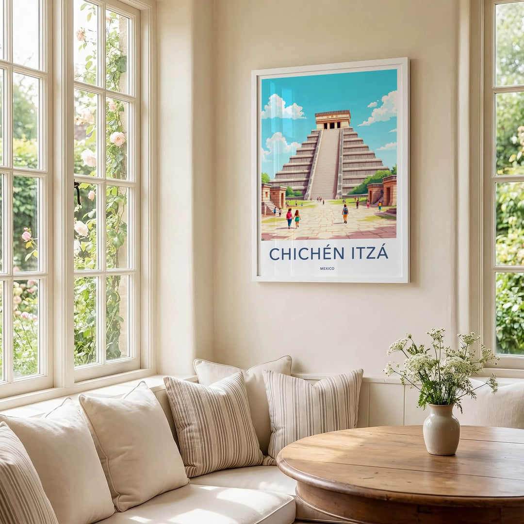 Chichen Itza Poster - Mexico Travel Art - Mayan Pyramid Steps Home Decor