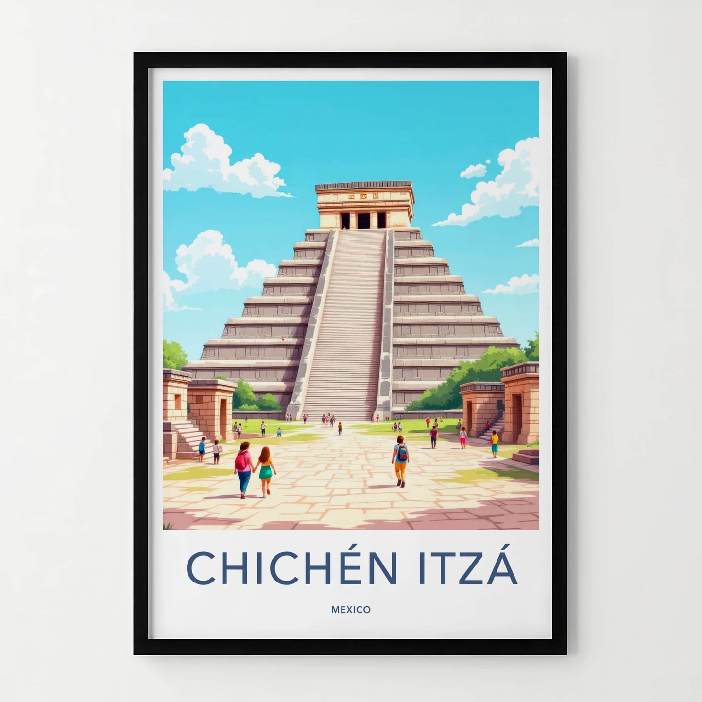 Chichen Itza Poster - Mexico Travel Art - Mayan Pyramid Steps Home Decor