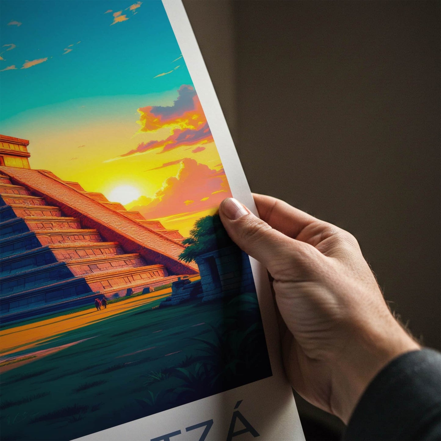 Chichen Itza Poster - Mexico Travel Art - Pyramid Sunset Clouds Home Decor