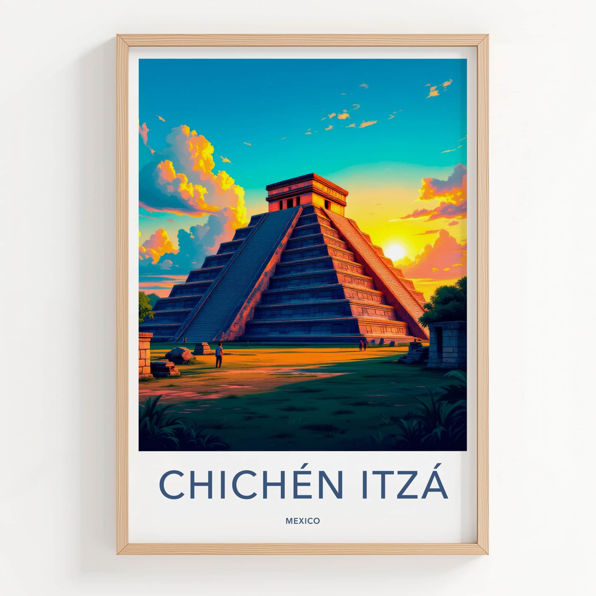Chichen Itza Poster - Mexico Travel Art - Pyramid Sunset Clouds Home Decor