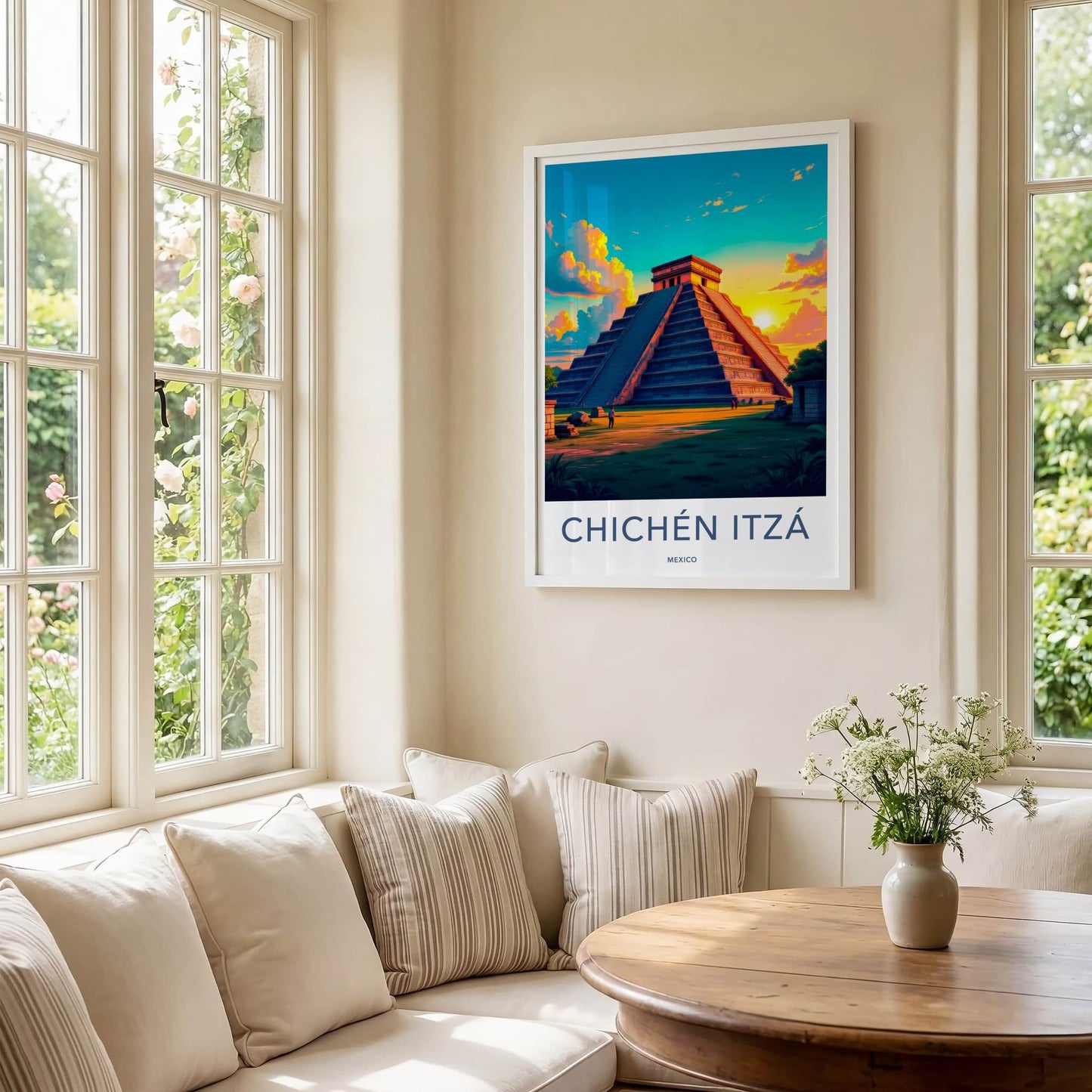 Chichen Itza Poster - Mexico Travel Art - Pyramid Sunset Clouds Home Decor