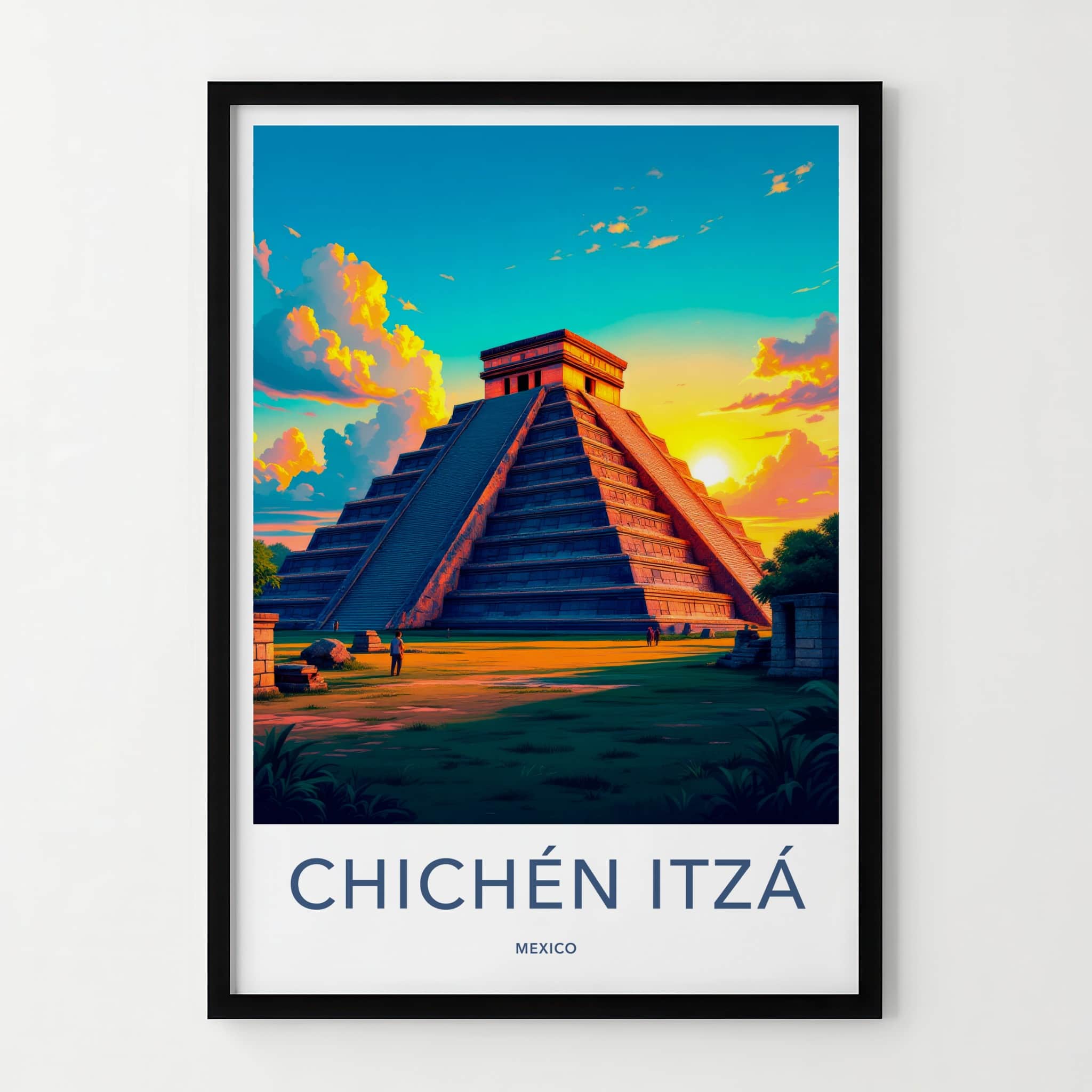 Chichen Itza Poster - Mexico Travel Art - Pyramid Sunset Clouds Home Decor
