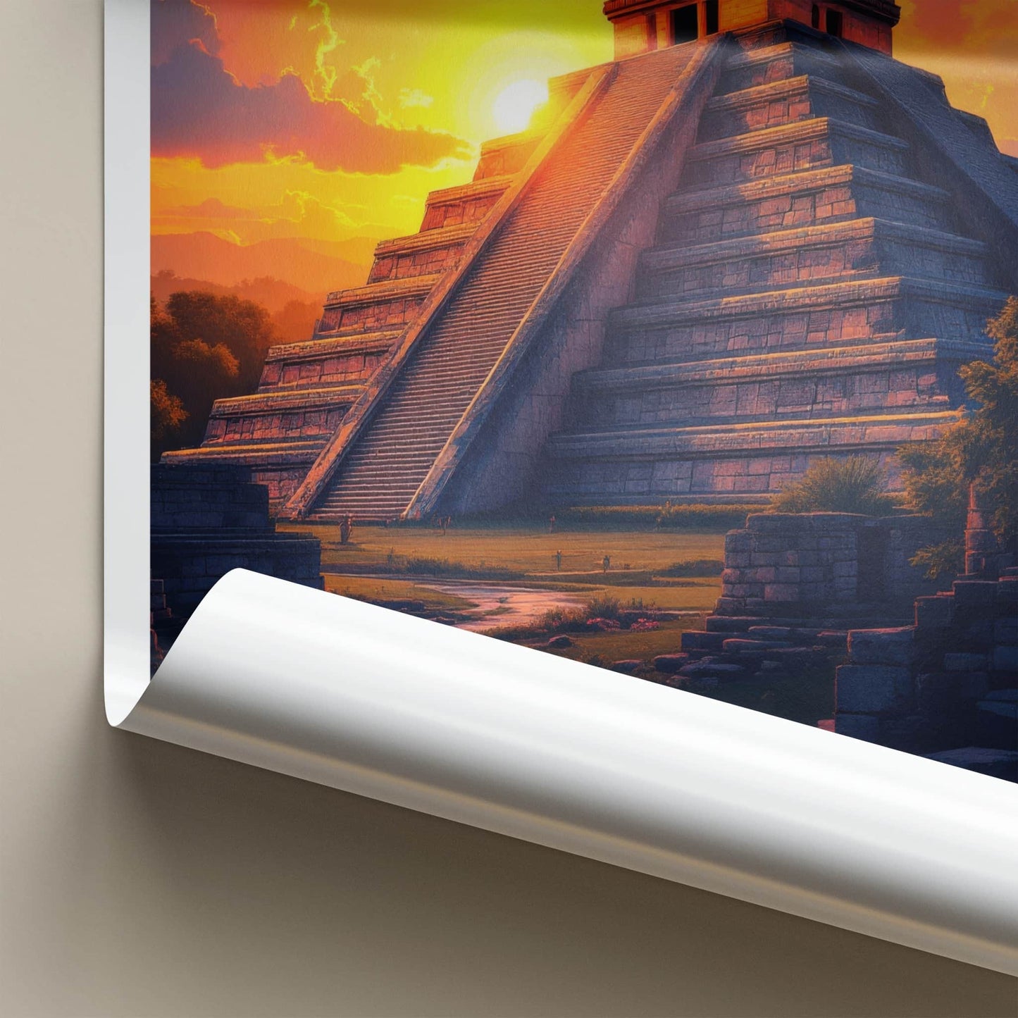 Chichen Itza Poster - Mexico Travel Art - Pyramid Sunset Glow Home Decor