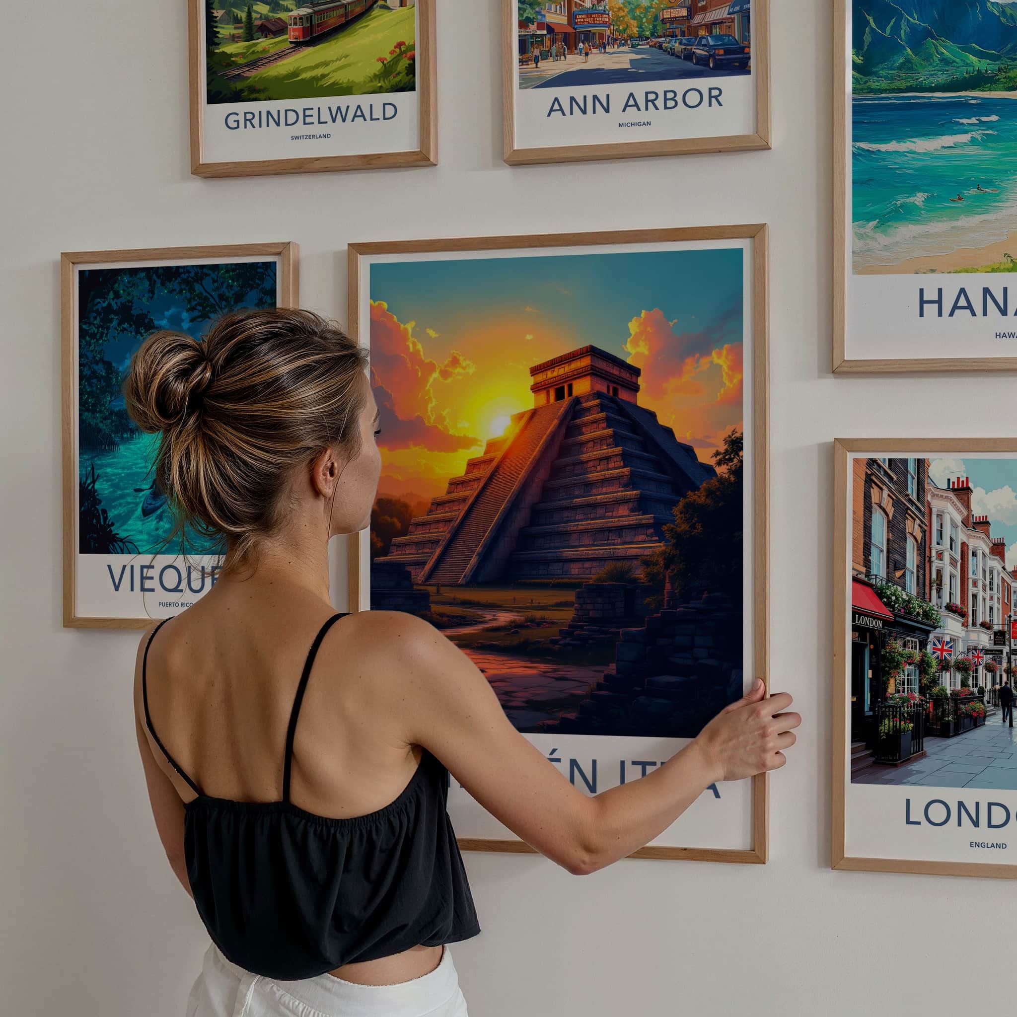 Chichen Itza Poster - Mexico Travel Art - Pyramid Sunset Glow Home Decor