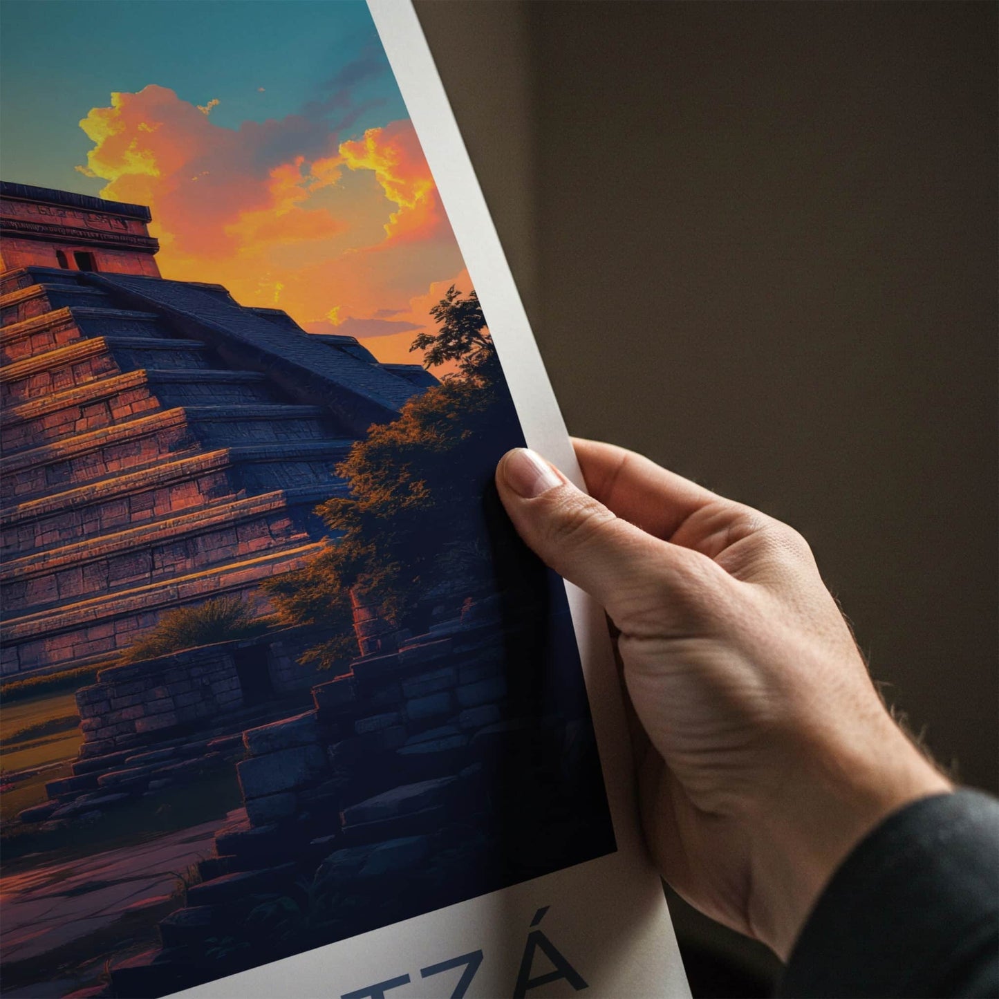 Chichen Itza Poster - Mexico Travel Art - Pyramid Sunset Glow Home Decor