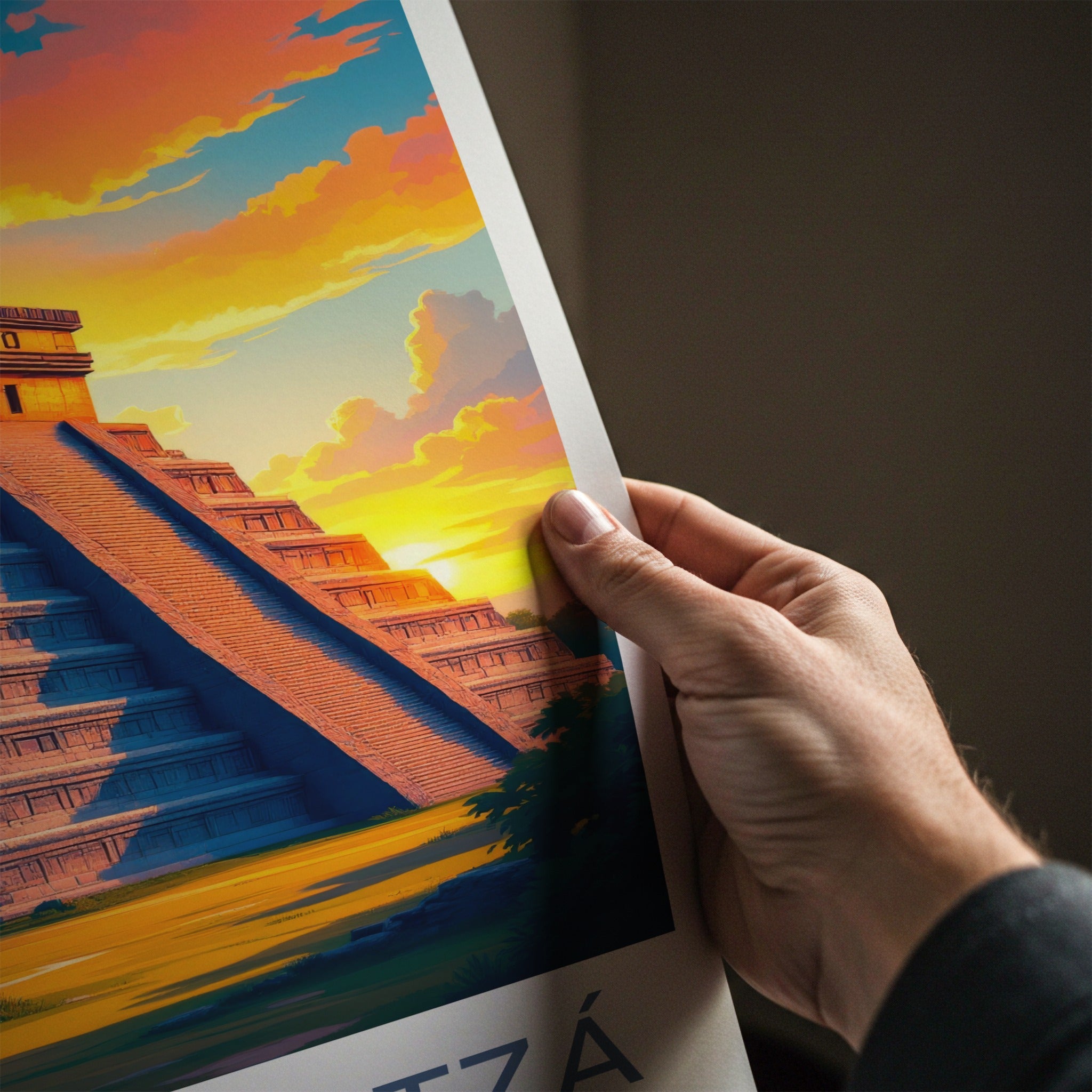 Chichen Itza Poster - Mexico Travel Art - Vibrant Sunset Pyramid Home Decor